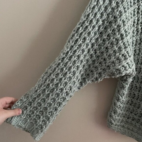 Express Women S Light Blue Open Stitch Chunky Knit Oversized Cowl Neck Sweater - Picture 5 of 10